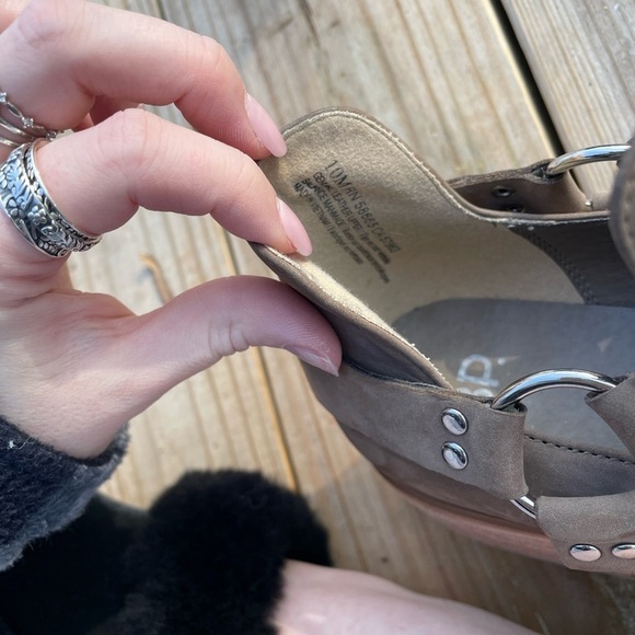 BP Genuine Leather Nude Buckle Detail Stacked Heel Moto Ankle Booties - Picture 11 of 14